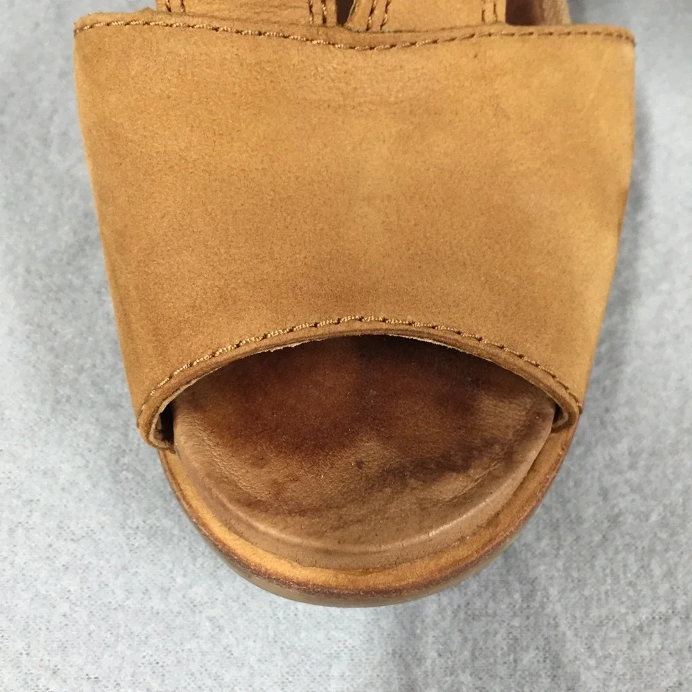 Sorel Joanie Lace Tan Leather Wedge Sandals Peep Toe Lace Up Womens 9 NL2514-224